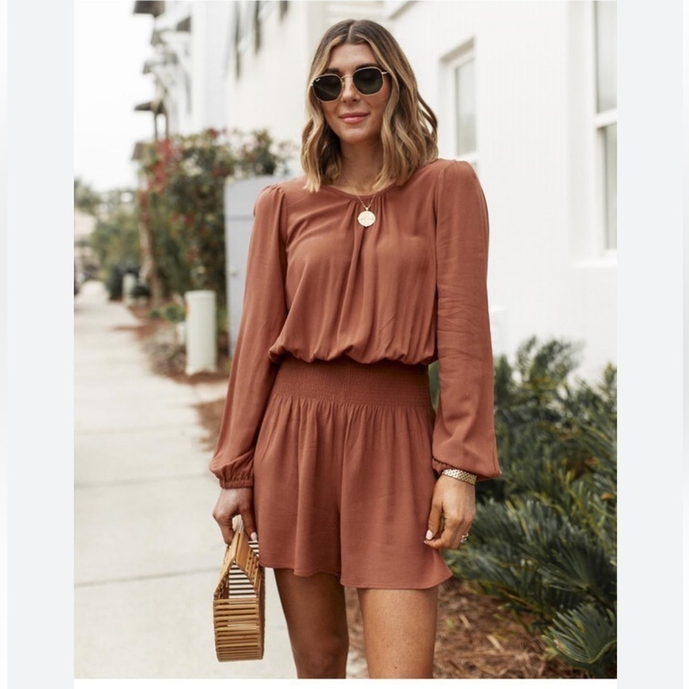 Splendid X Cella Jane Smock Waist Romper in Neutral Size Medium
